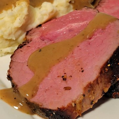 Sirloin tip roast done for eighteen hours in the sous vide and then reverse seared.