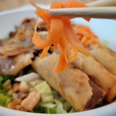Pork rice vermicelli bowl.
