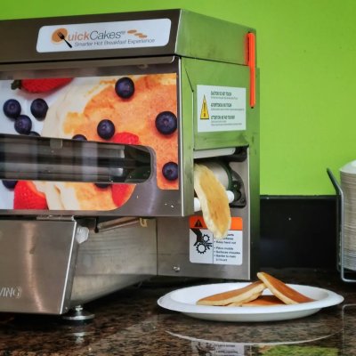 Introducing the Pancake-o-matic. Fast. Convenient. Inedible.