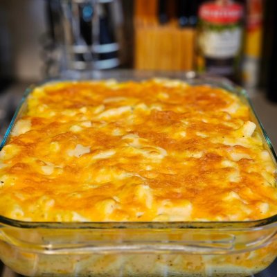 Homemade Mac and cheese with fresh pasta.