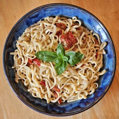 Scratch made linguini in a sundried tomato and cream sauce.