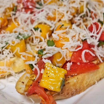 Homemade bruschetta with our homegrown tomatoes.